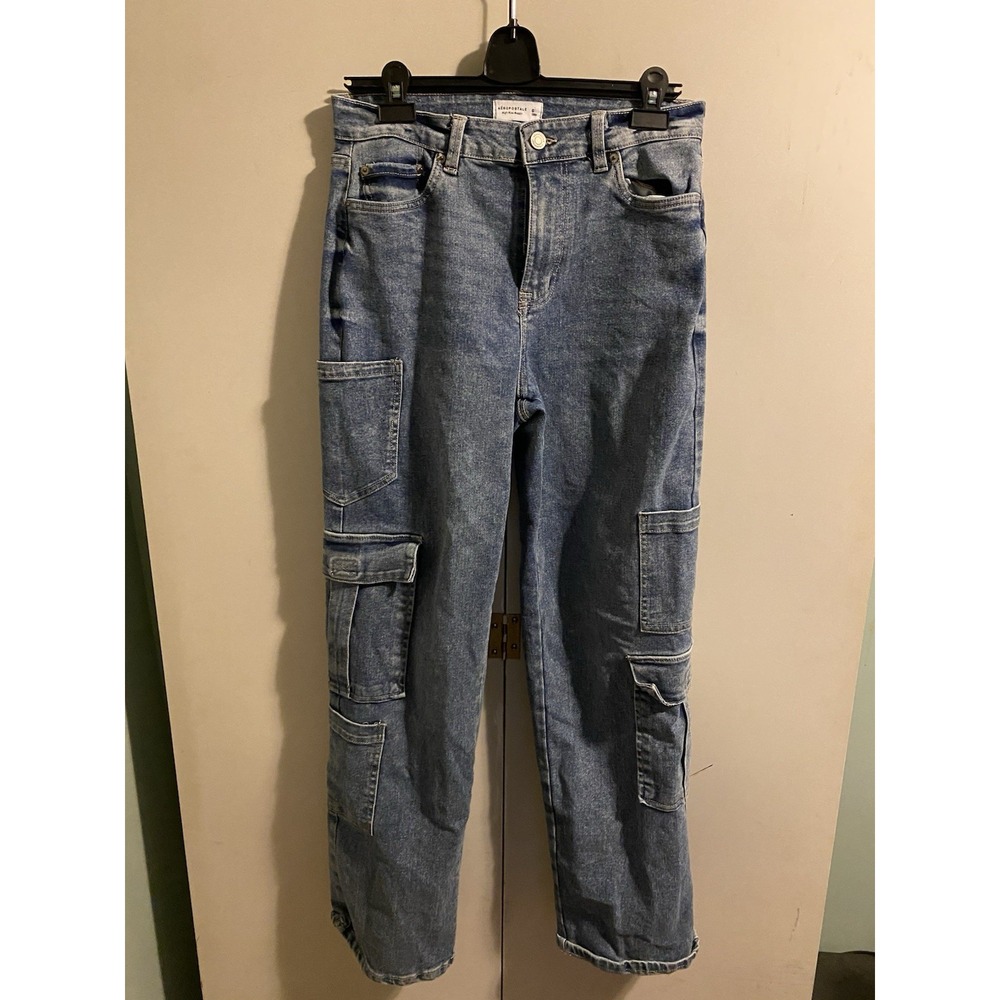 Aeropostale High Rise Baggy Cargo Jeans Womens Size 6 28w Blue Denim Utility